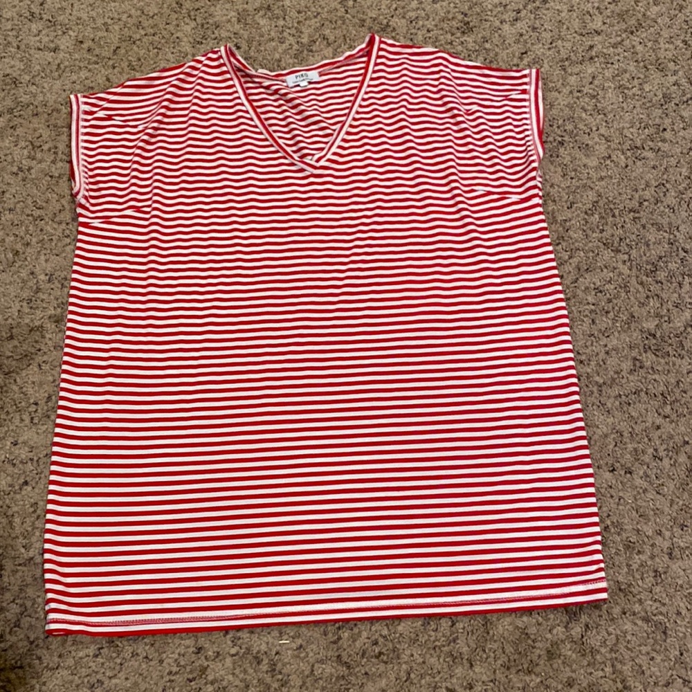 Women’s large red and white striped Piko top